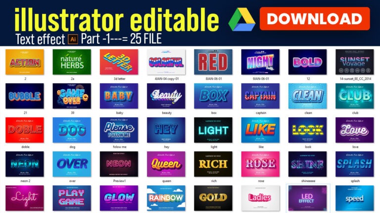 25+ Illustrator Editable Text Effect Free Download