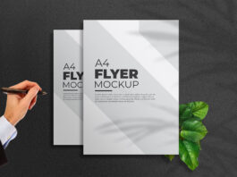 A4 Flyer mockup Photoshop Psd Free Download