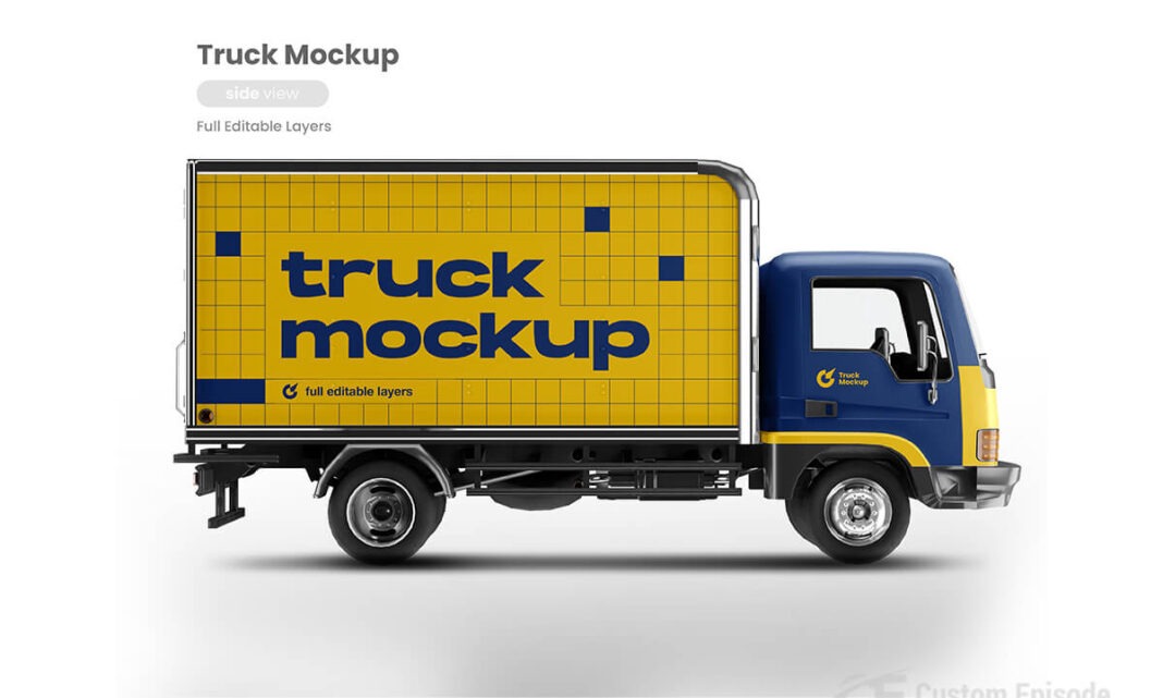 Truck wrap mockup Design Free Download