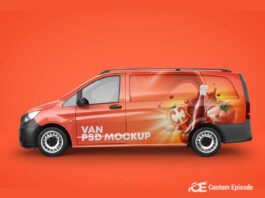 Van Wrap PSD Mockup Realistic panel side view Free Download