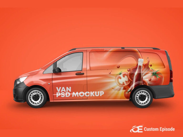 Van Wrap PSD Mockup Realistic panel side view Free Download