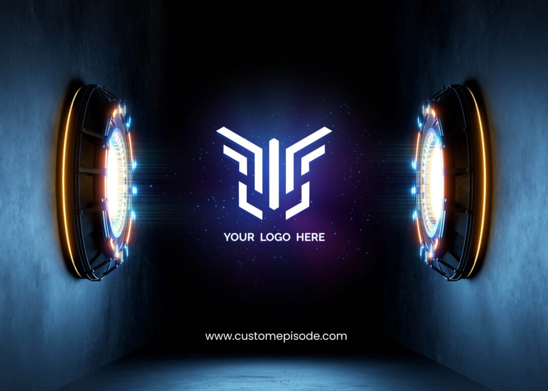 futuristic pedestal logo mockup psd template free download