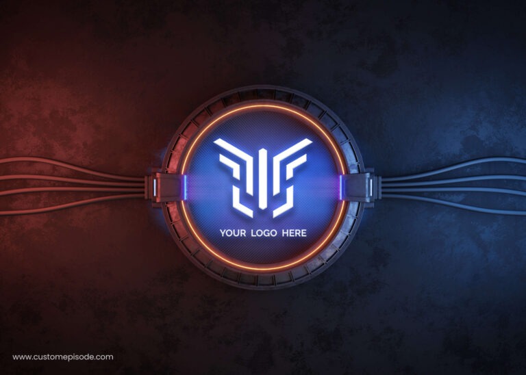 Futuristic pedestal Logo mockup grey wall