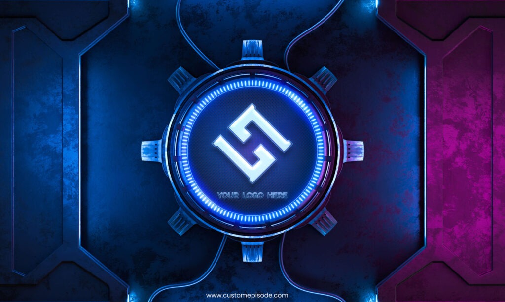 Pink and blue reflective neon light logo mockup