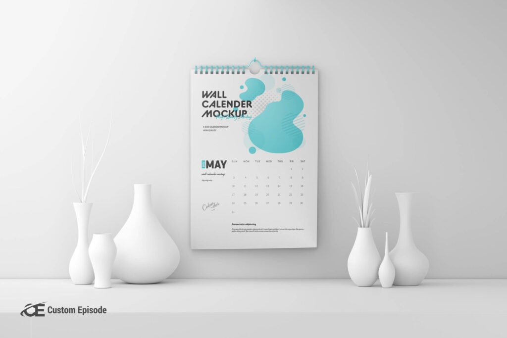 wall calendar mockup PSD free download,