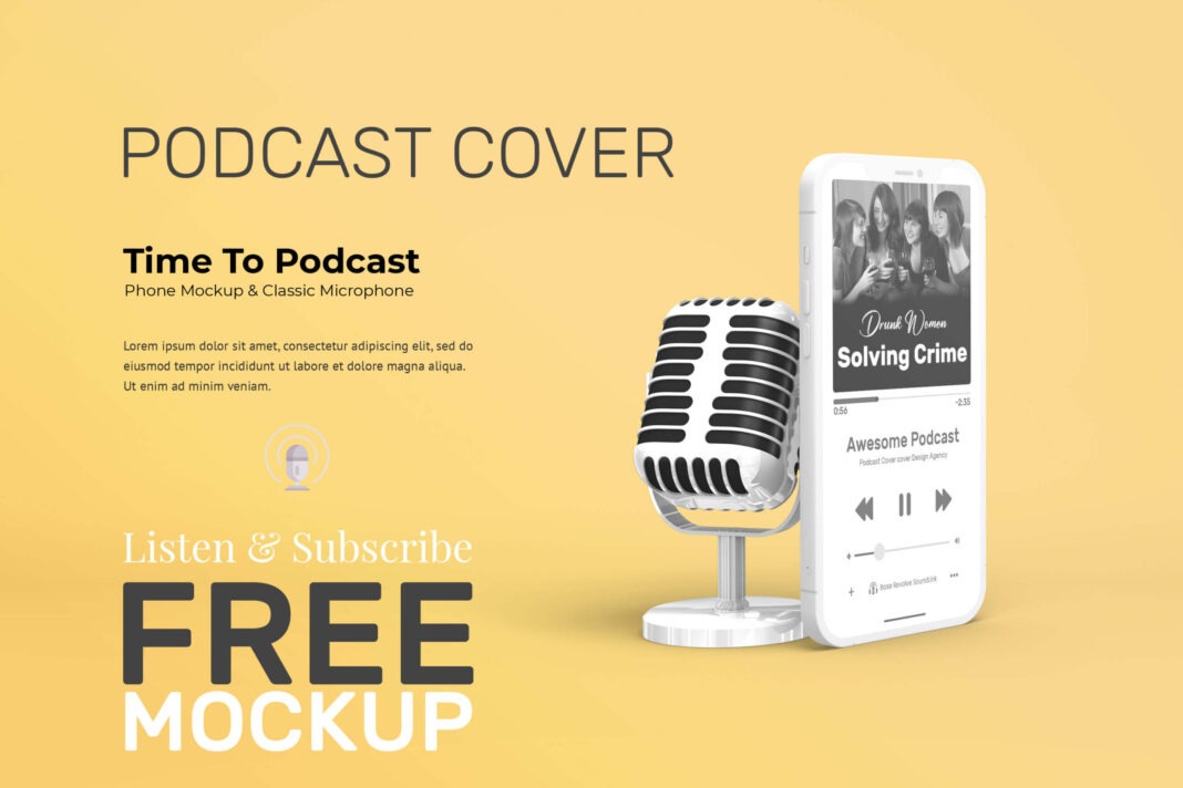 Super First Download Spreed. NO ads, Podcast Cover Mockup PSD Template Free Download, Commercial use Free mockup