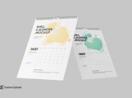 wall calendar mockup psd free download