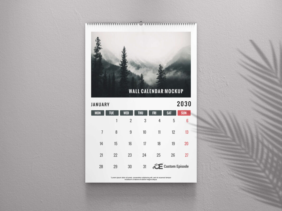 Landscape wall calendar mockup PSD free download,