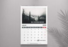 Landscape wall Calendar Mockup Landscape wall calendar mockup PSD free download,
