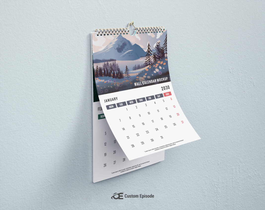 3D Wall Calendar Mockup Free Download