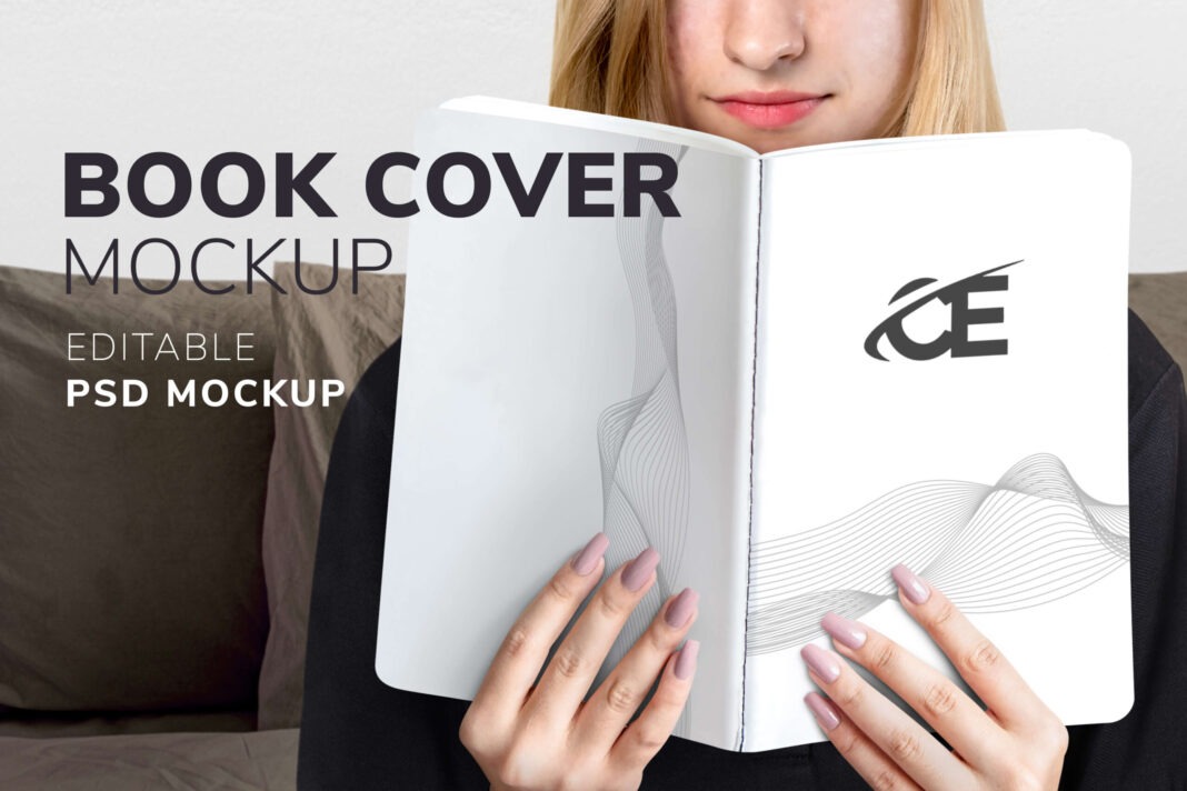 Woman holding book cover mockup Free Download 