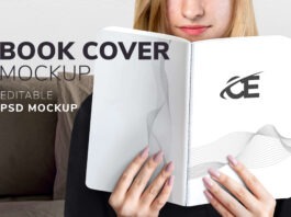 Woman holding book cover mockup Free Download 