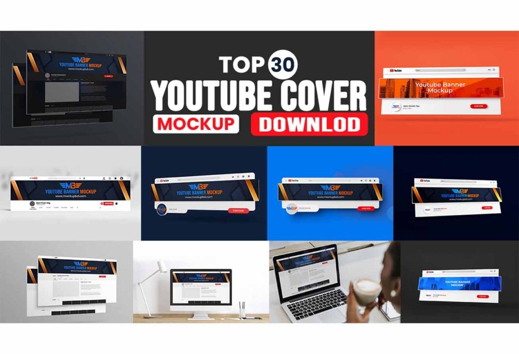 Youtube channel Cover banner mockup PSD Free Download