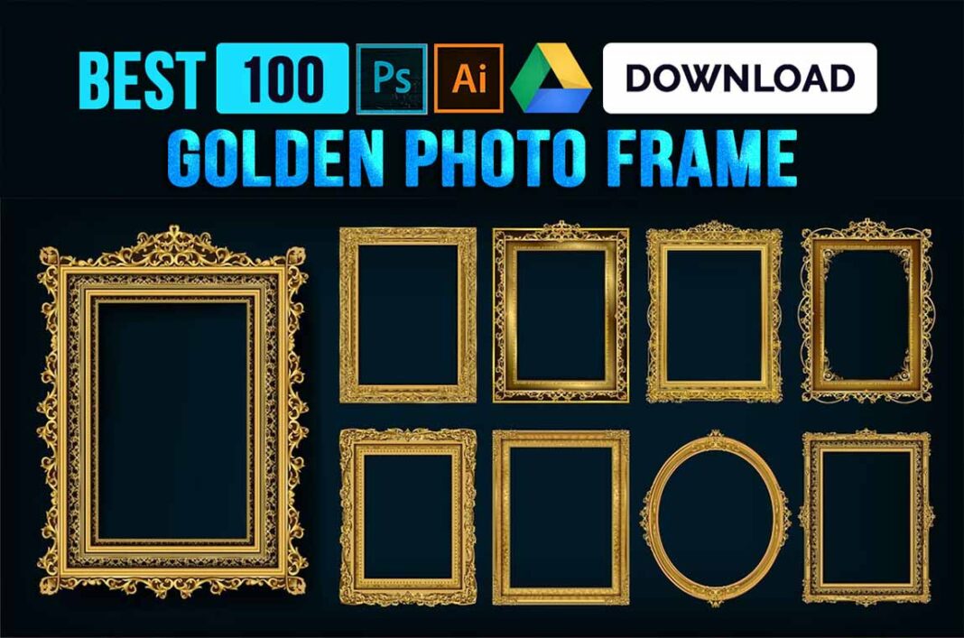 Golden photo frame vector and PNG Picrure Free Download