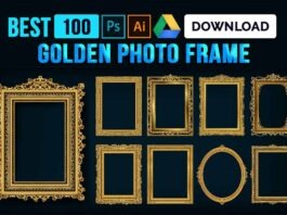 Golden photo frame vector and PNG Picrure Free Download