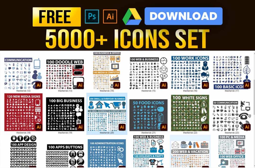 5000+ Adobe Illustrator Icons set vector Files Free Download