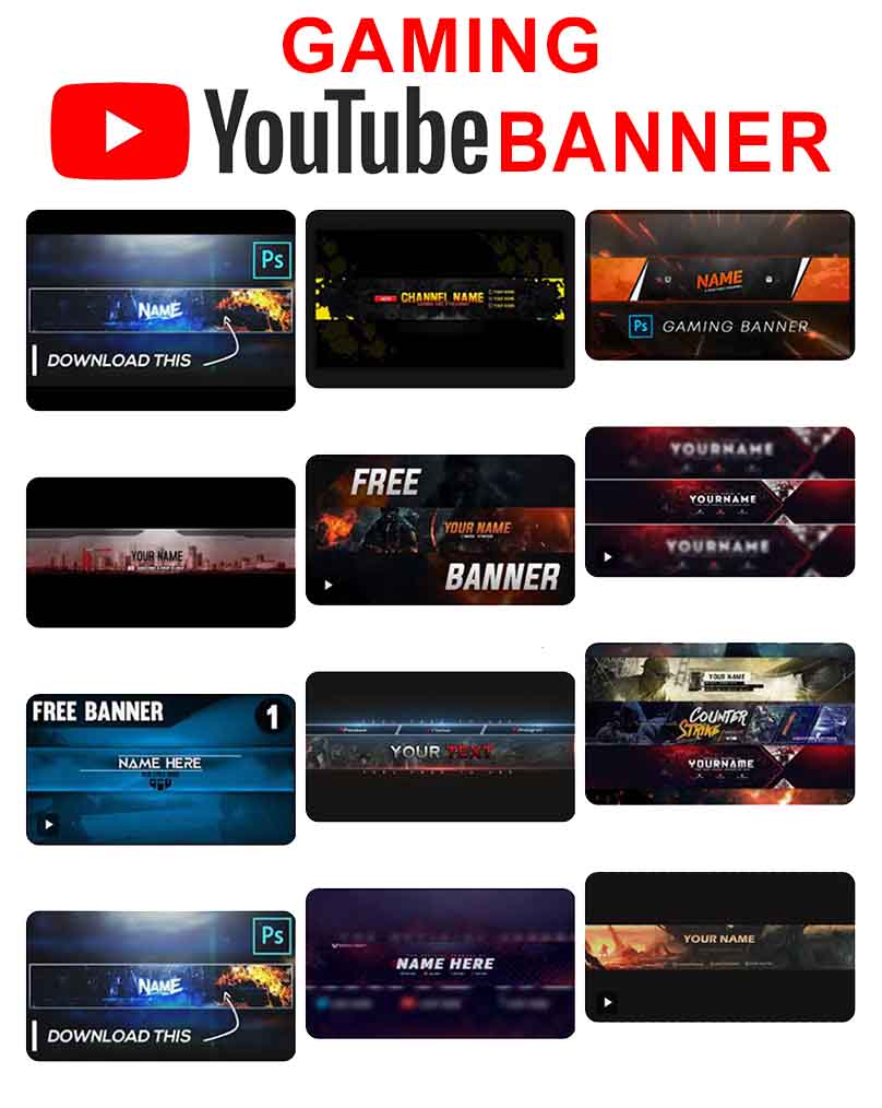 10 + Youtube gaming channel art Template PSD Free Download Images Previews