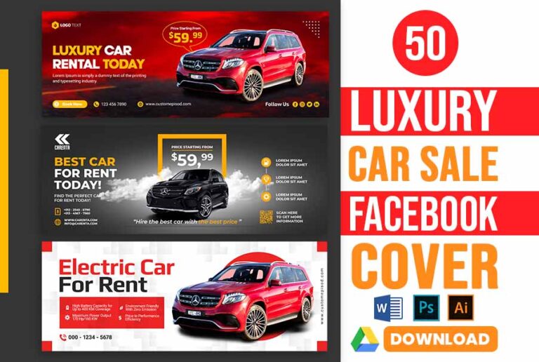 50+ Luxury Car Rent, buy, Sale, and Repair Services Facebook Cover Design Template Free Download