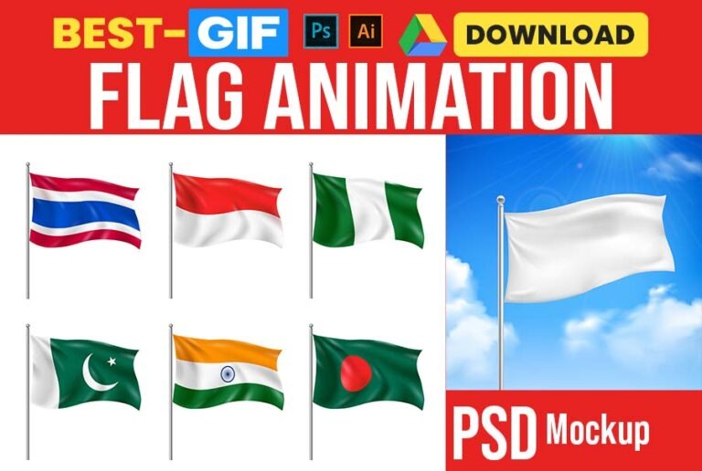 Flag animation Mockup PSD Templates Free Download