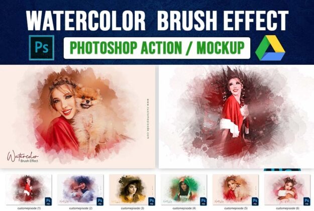 Realistic Watercolor Painting Brush Effect Photoshop Action Mockup ...