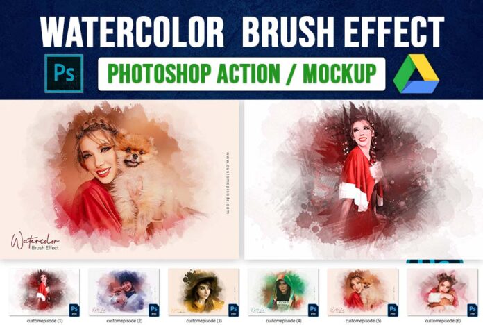 Realistic Watercolor Painting Brush Effect Photoshop Action Mockup ...