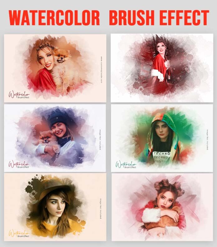 Realistic Watercolor Painting Brush Effect Photoshop Action Mockup ...