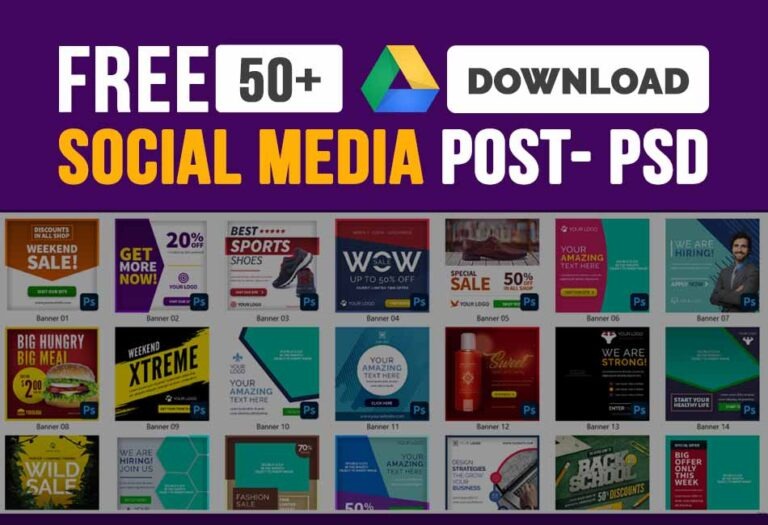 Social media post Design PSD Templates bundle Free Download