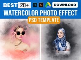 Advanced Watercolor Photo Effect Photoshop PSD Template Free Download
