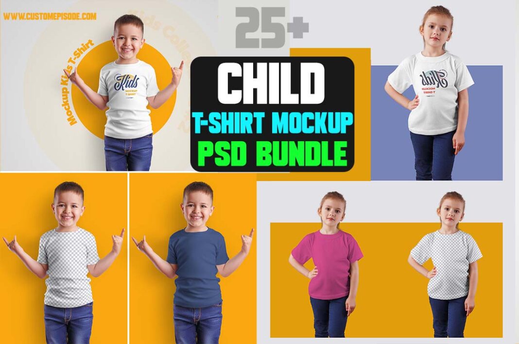 Child t-shirt Mockup Bundle Free Download