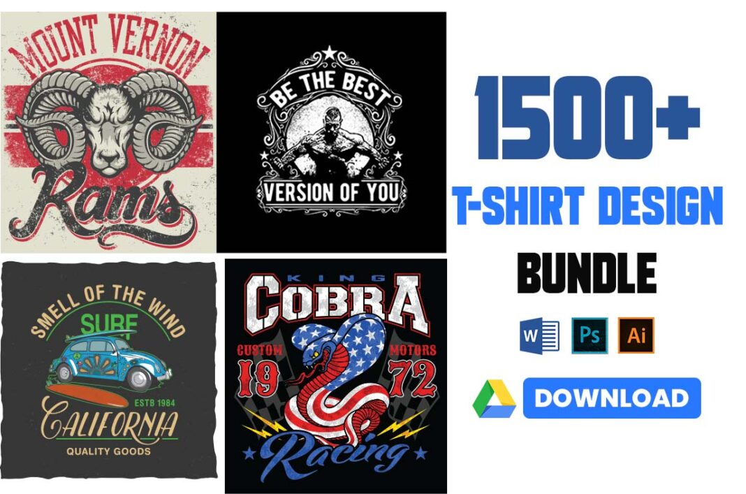 1500 vector t-shirt designs bundle free download