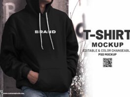 Free editable Photoshop PSD mock-up front view of stylish man in black hoodie for your brand