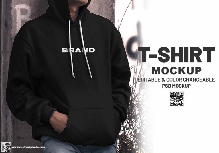 Free editable Photoshop PSD mock-up front view of stylish man in black hoodie for your brand