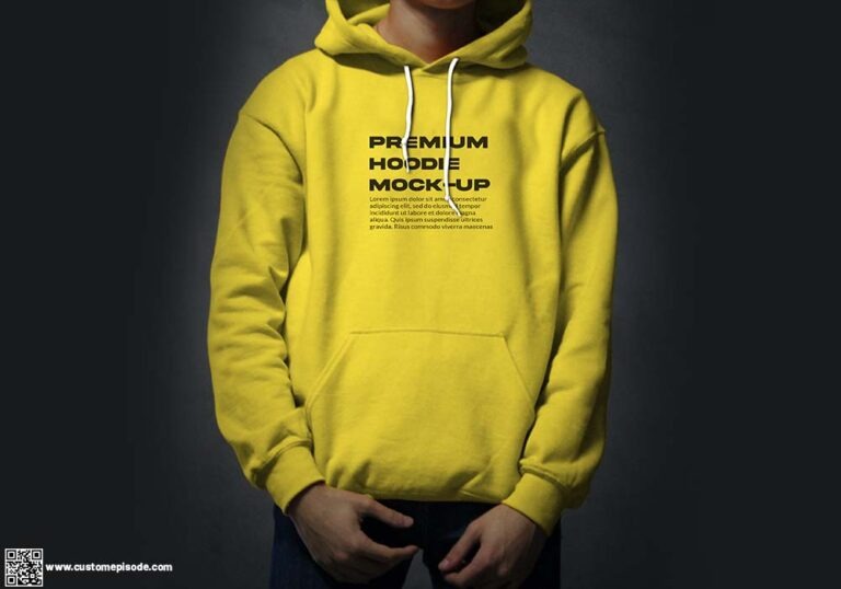 Handsome attractive European muscular man in Yellow hoodie mockup