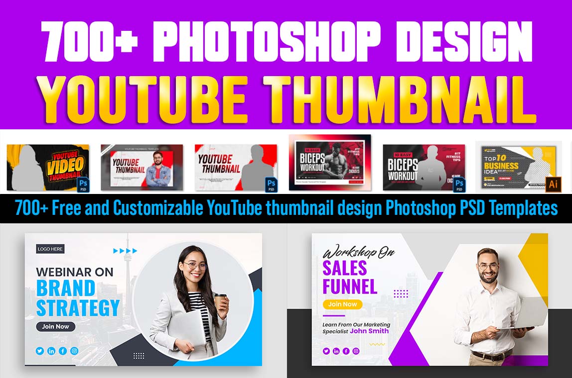 Customizable YouTube thumbnail design Photoshop PSD Templates