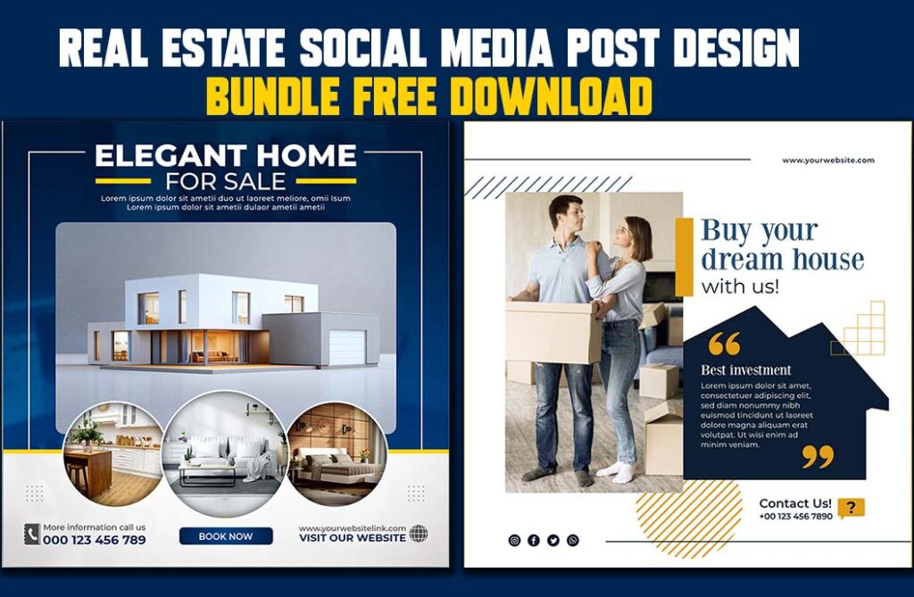 Real estate social media post design bundle free Download