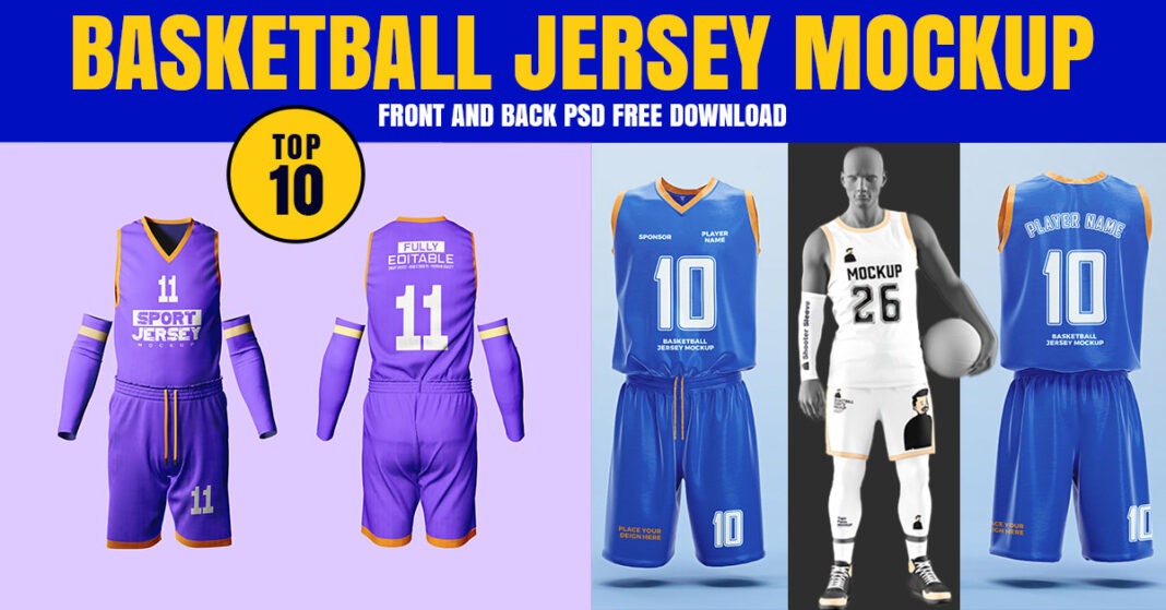 Basketball jersey mockup Front and Back PSD free