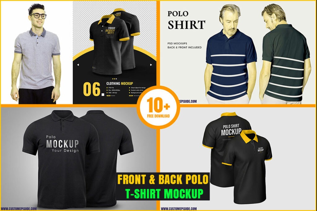 10 Front & back polo shirt mockup PSD template, Free Download