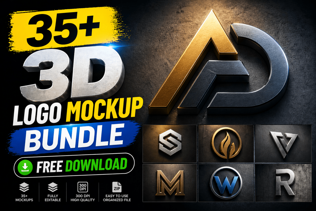 35+ 3D Logo Mockup Bundle – Free Download (High Quality)
